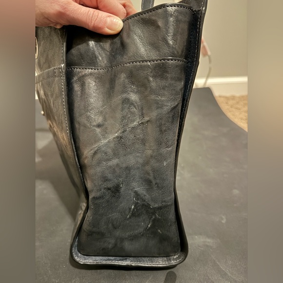 FRYE Navy Metallic Leather Ella Double Handle Crossbody Handbag - Picture 12 of 16